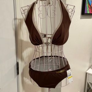Micheal Kors Walnut Brown Bikini logo hardware!